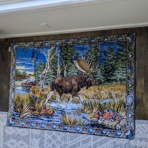 MCM Vintage Wildlife Large Moose Tapestry Wall Hanger/Rug